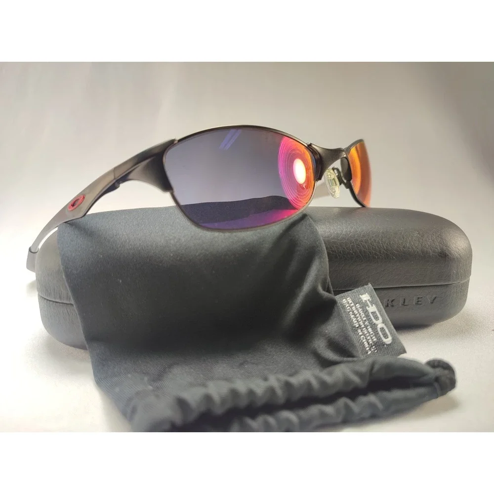 Oakley Wiretap 1.0 Sunglasses Gunmetal Red Iridium Mirror Wrap Vintage 2000s